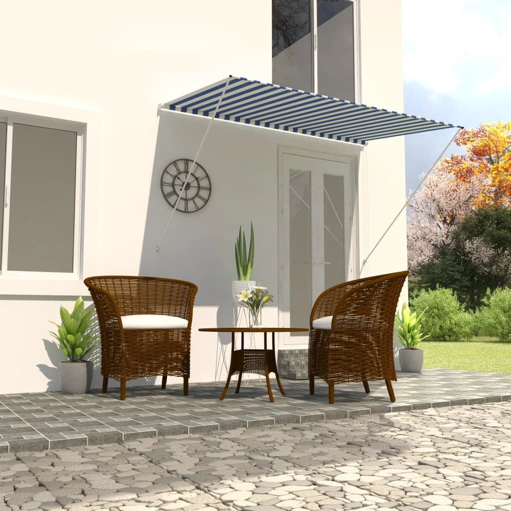 VidaXL Retractable Awning 100x150 cm Blue White PA-Coated Fabric UV-Resistant for Patio by vidaXL