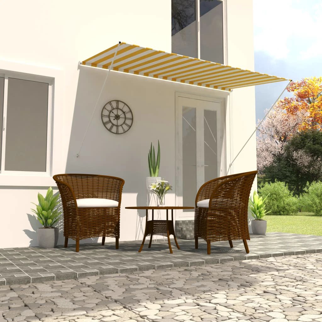 VidaXL Retractable Awning 100x150 cm Blue White PA-Coated Fabric UV-Resistant for Patio by vidaXL