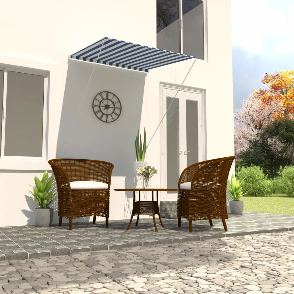 vidaXL VidaXL Retractable Awning 100x150 cm Blue White PA-Coated Fabric UV-Resistant for Patio - Cover
