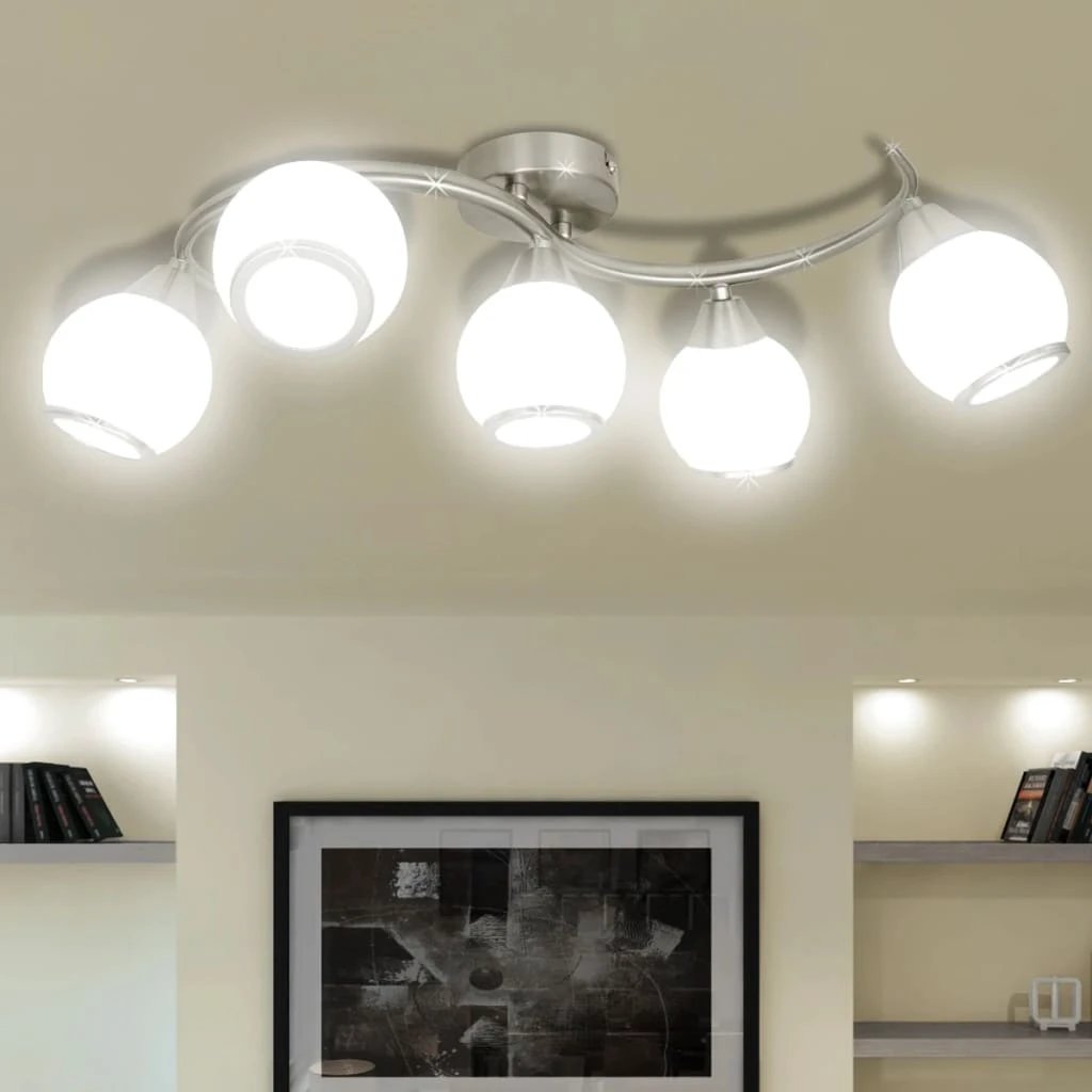 vidaXL SatinNickel 5Lamp Ceiling Lamp GlassShade Bedroom - Ceiling Lights