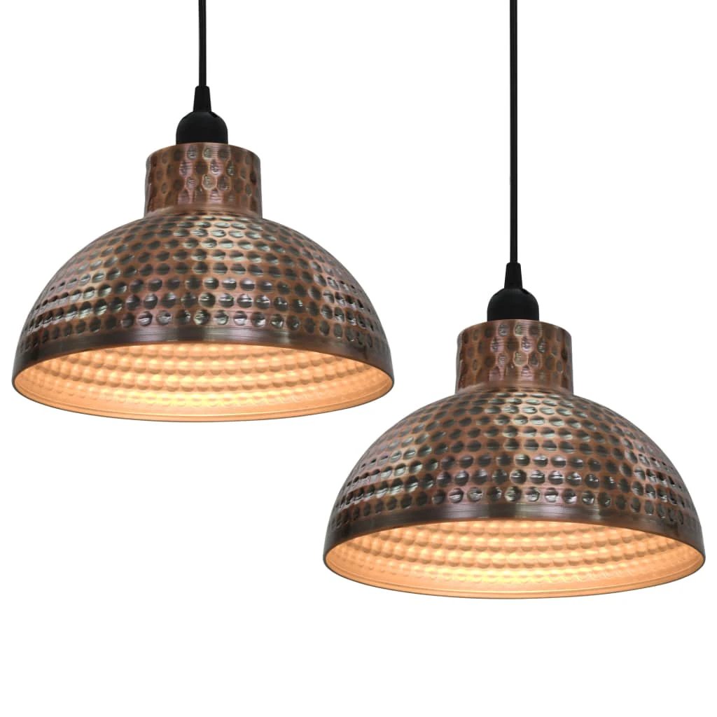 Copper Ceiling Lamps 2Pc Set Hammered Finish Home by vidaXL