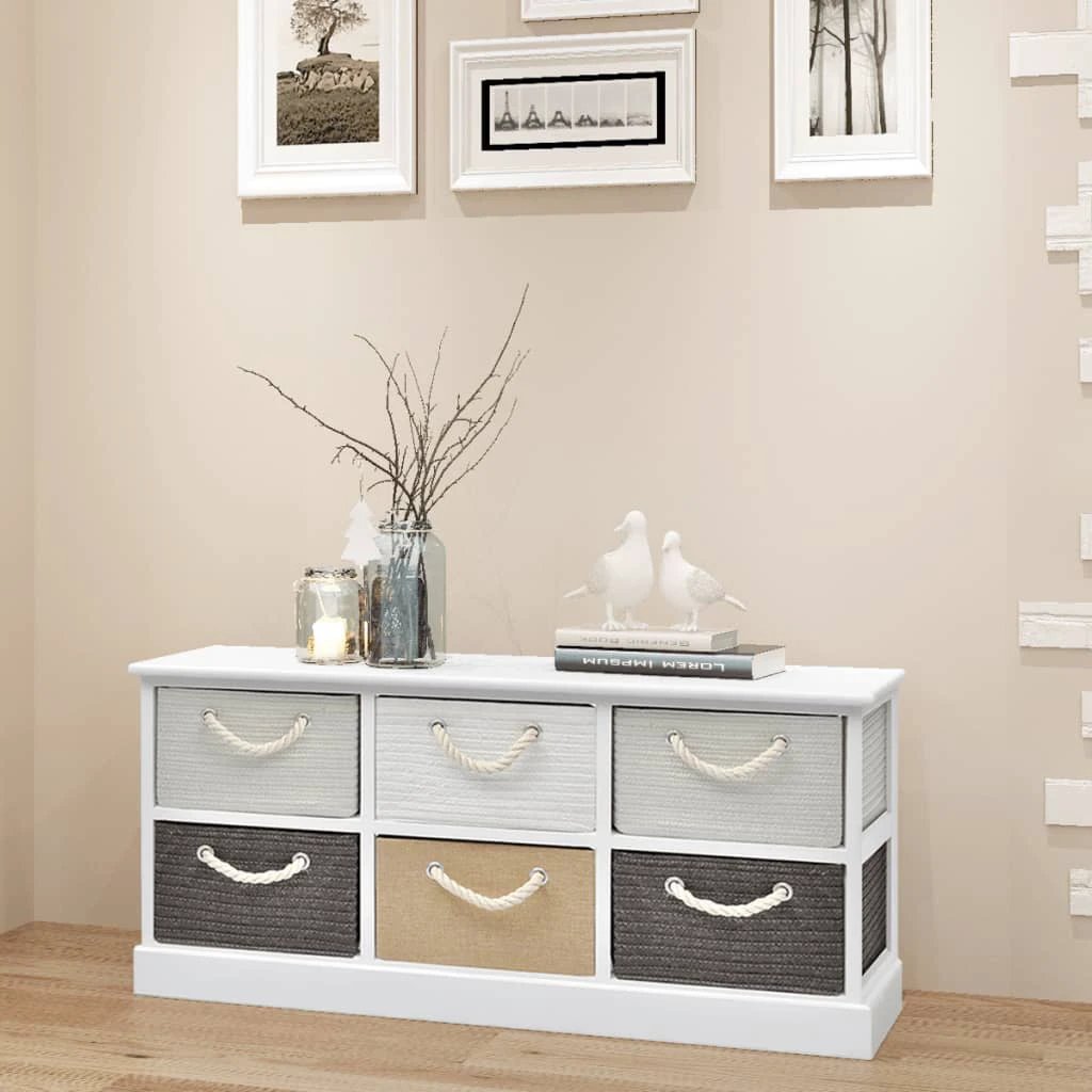 vidaXL Rustic Storage Bench 6-Drawer Rope Hallway - Chest of Drawers