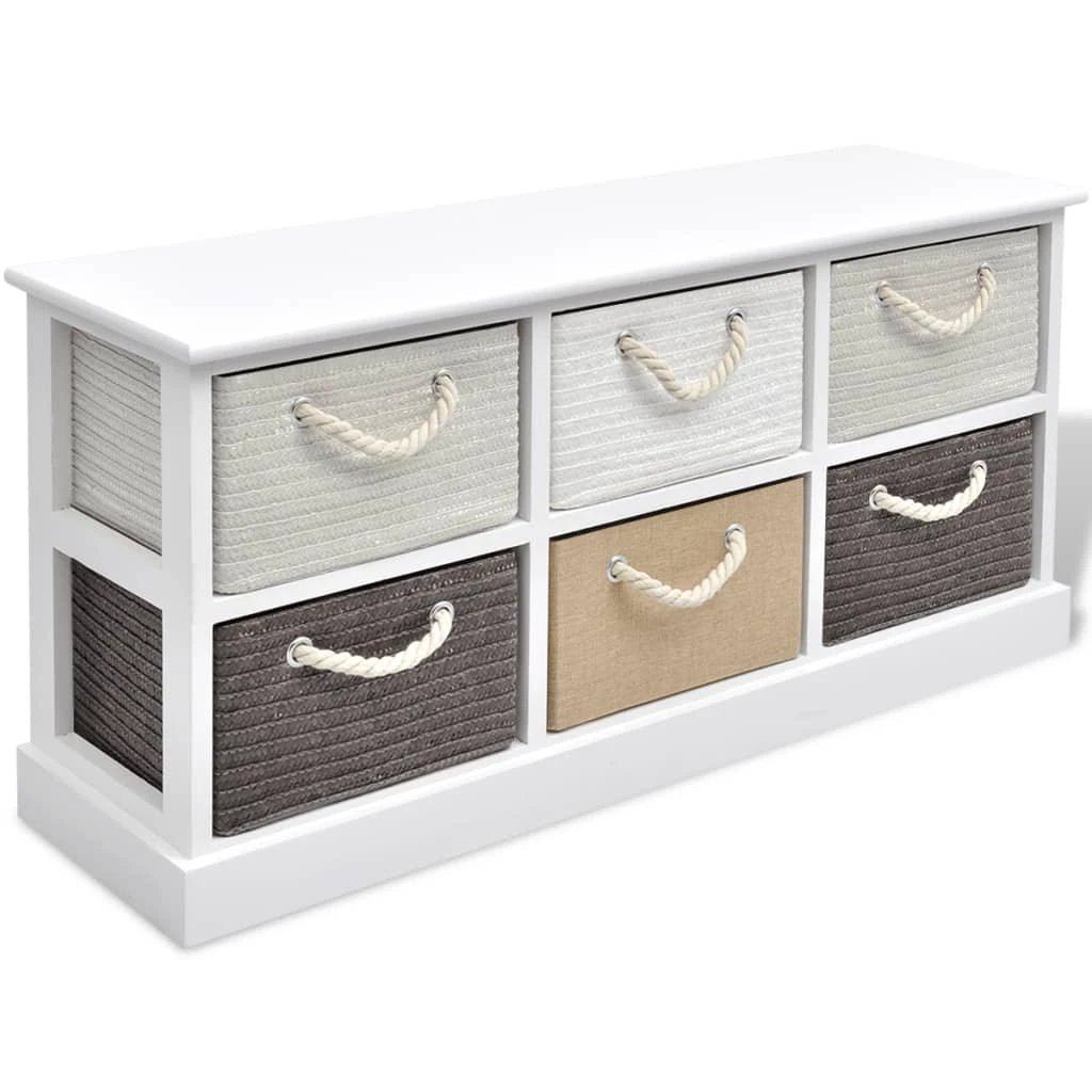 vidaXL Rustic Storage Bench 6-Drawer Rope Hallway - Chest of Drawers
