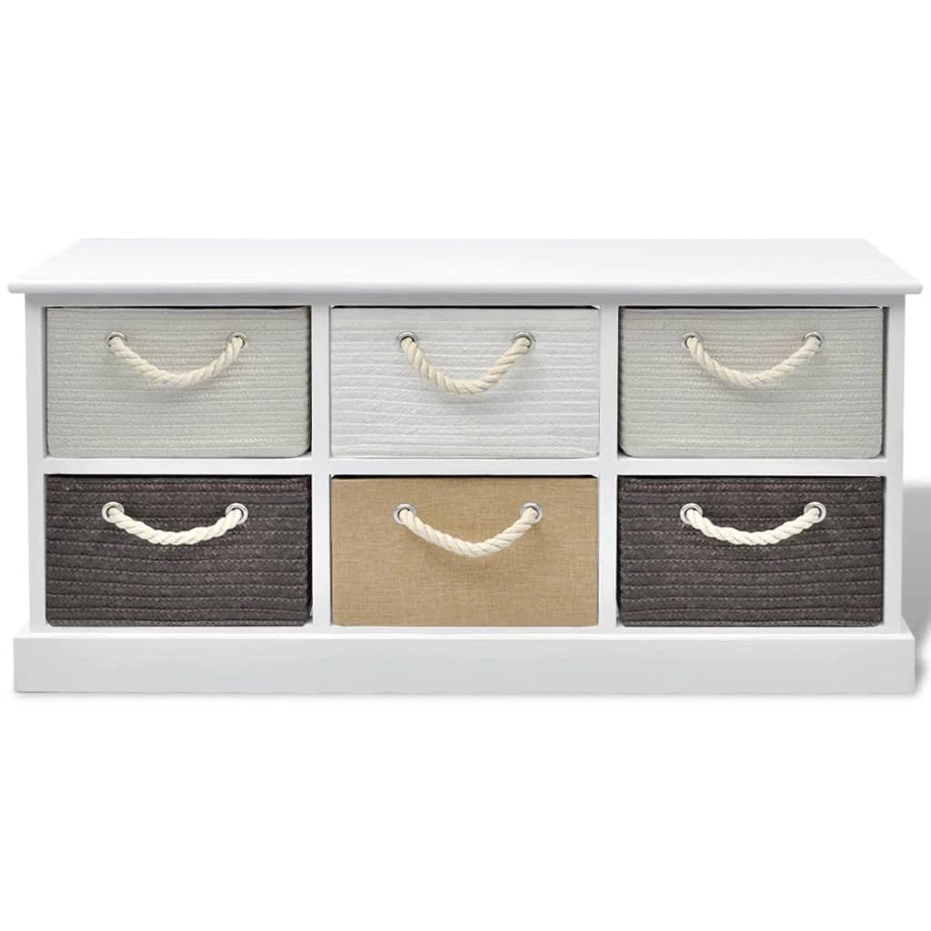 vidaXL Rustic Storage Bench 6-Drawer Rope Hallway - Chest of Drawers
