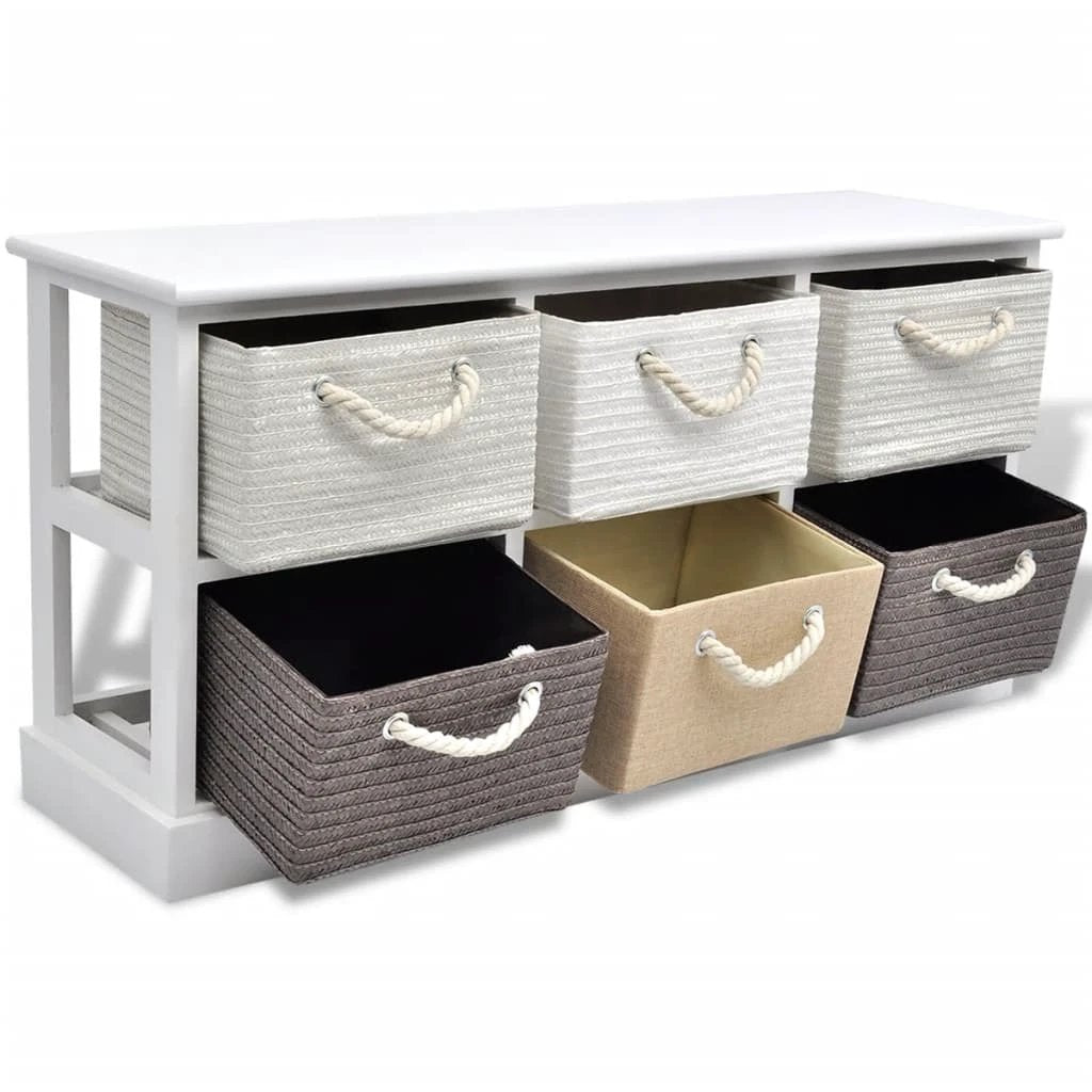 vidaXL Rustic Storage Bench 6-Drawer Rope Hallway - Chest of Drawers