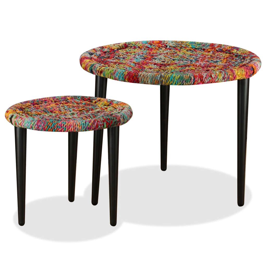 vidaXL Coffee Table Set Two Piece Nesting Tables Chindi Weave Multicolour Handmade For Living Room Decor by vidaXL