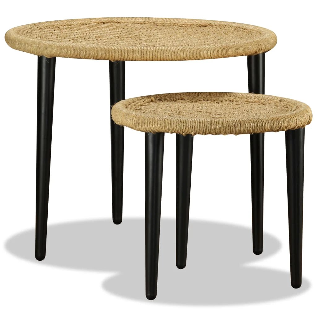vidaXL Coffee Table Set Two Piece Nesting Tables Chindi Weave Multicolour Handmade For Living Room Decor by vidaXL