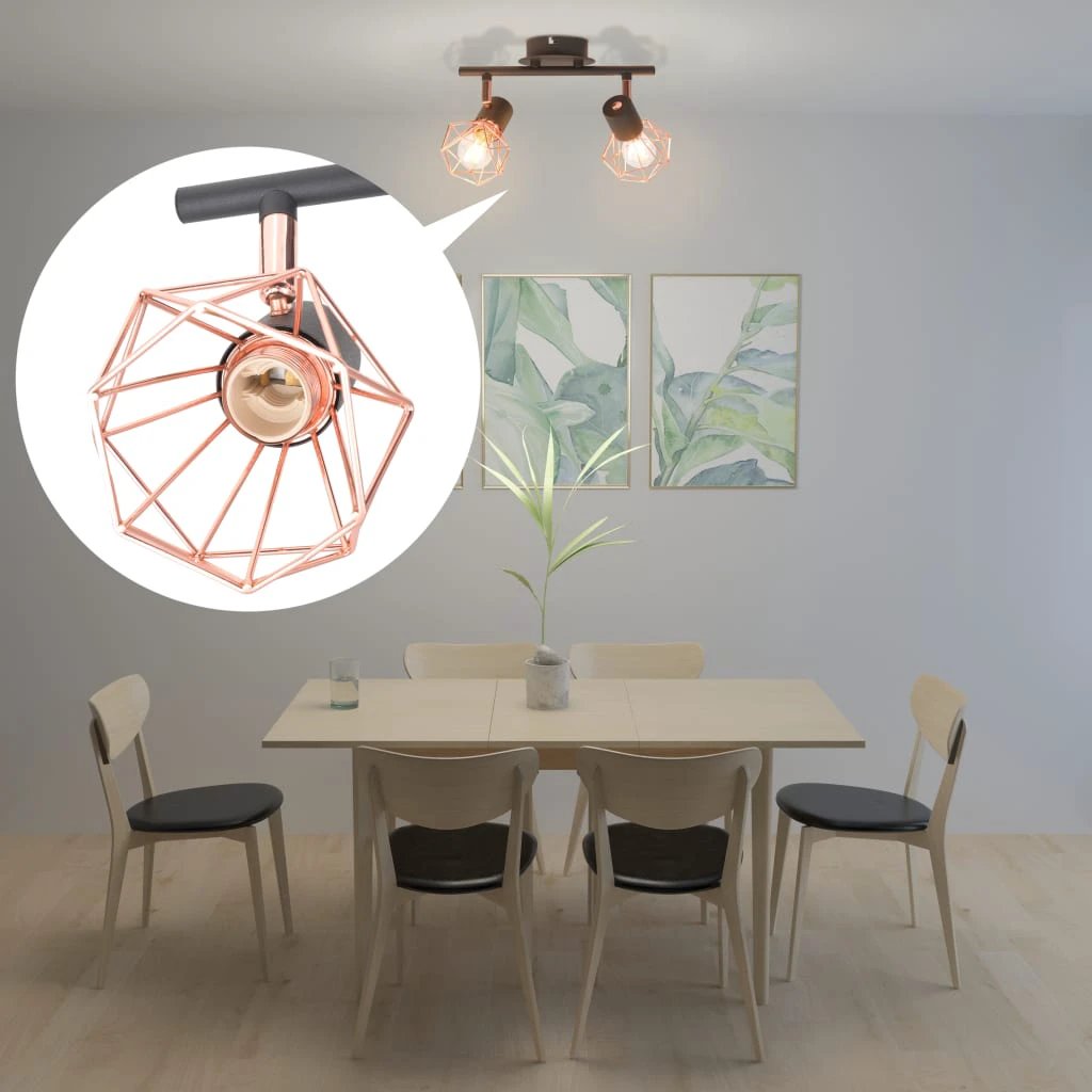 vidaXL Industrial Copper Geometric Wire Ceiling Lamp With Two LED Filament Bulbs 8W For Dining Room - Ceiling Lights