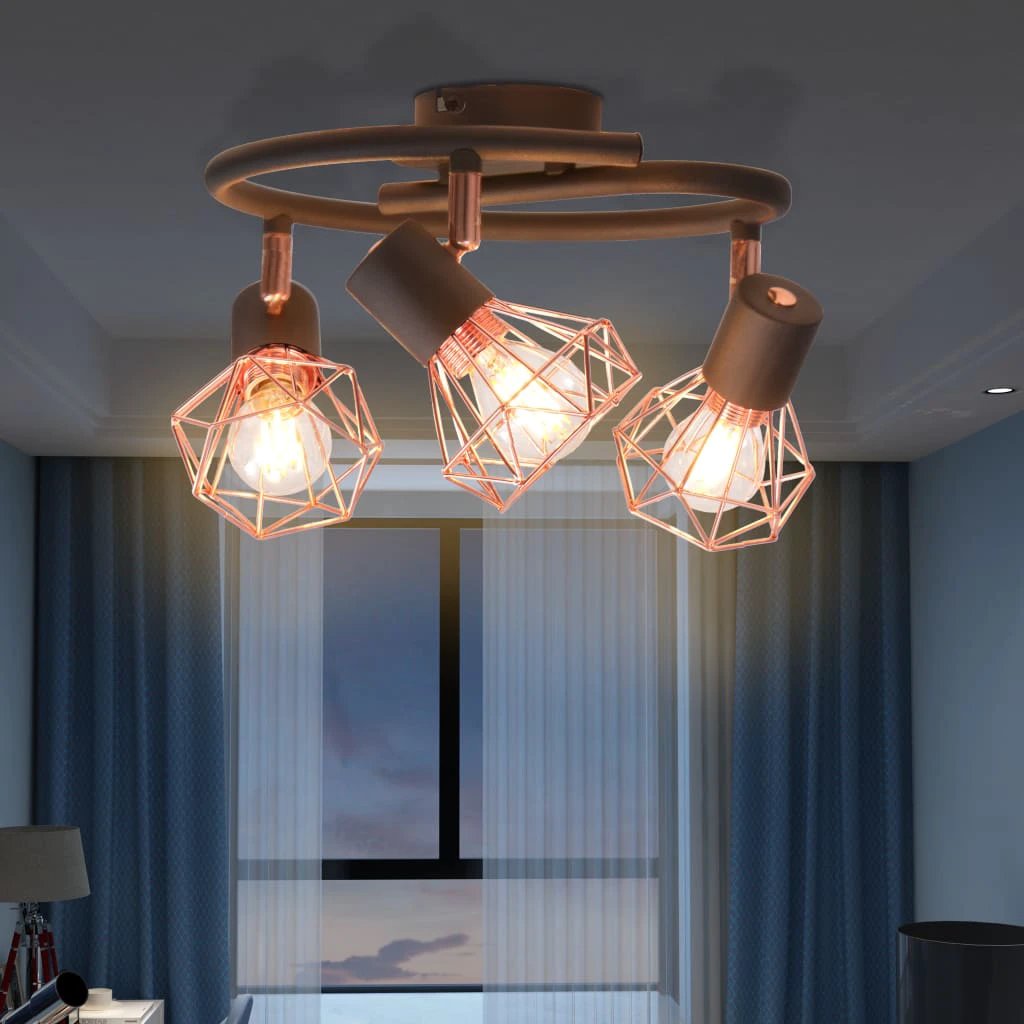 Copper Ceiling Lamp 3-Head Wire Shades Home by vidaXL