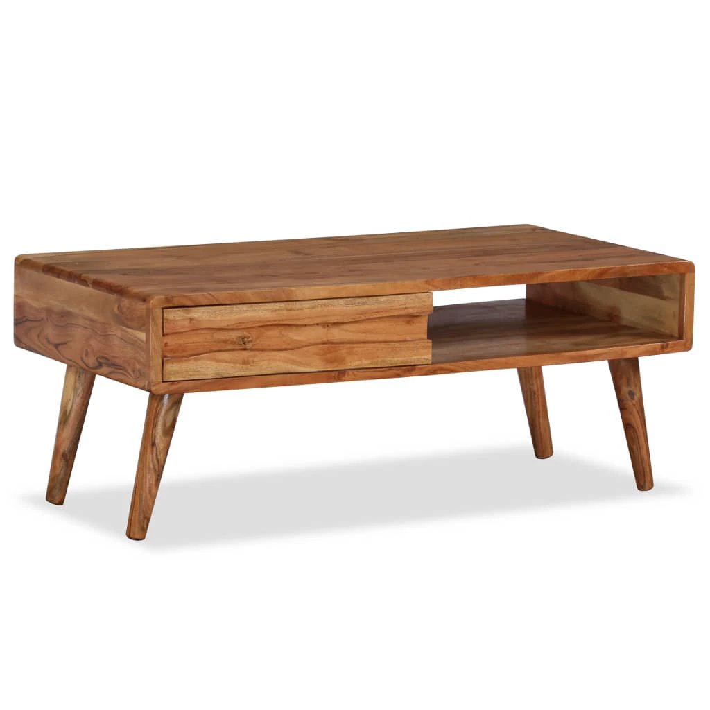vidaXL Solid Wood Coffee Table 100x50x40 Carved Drawer - Coffee Table