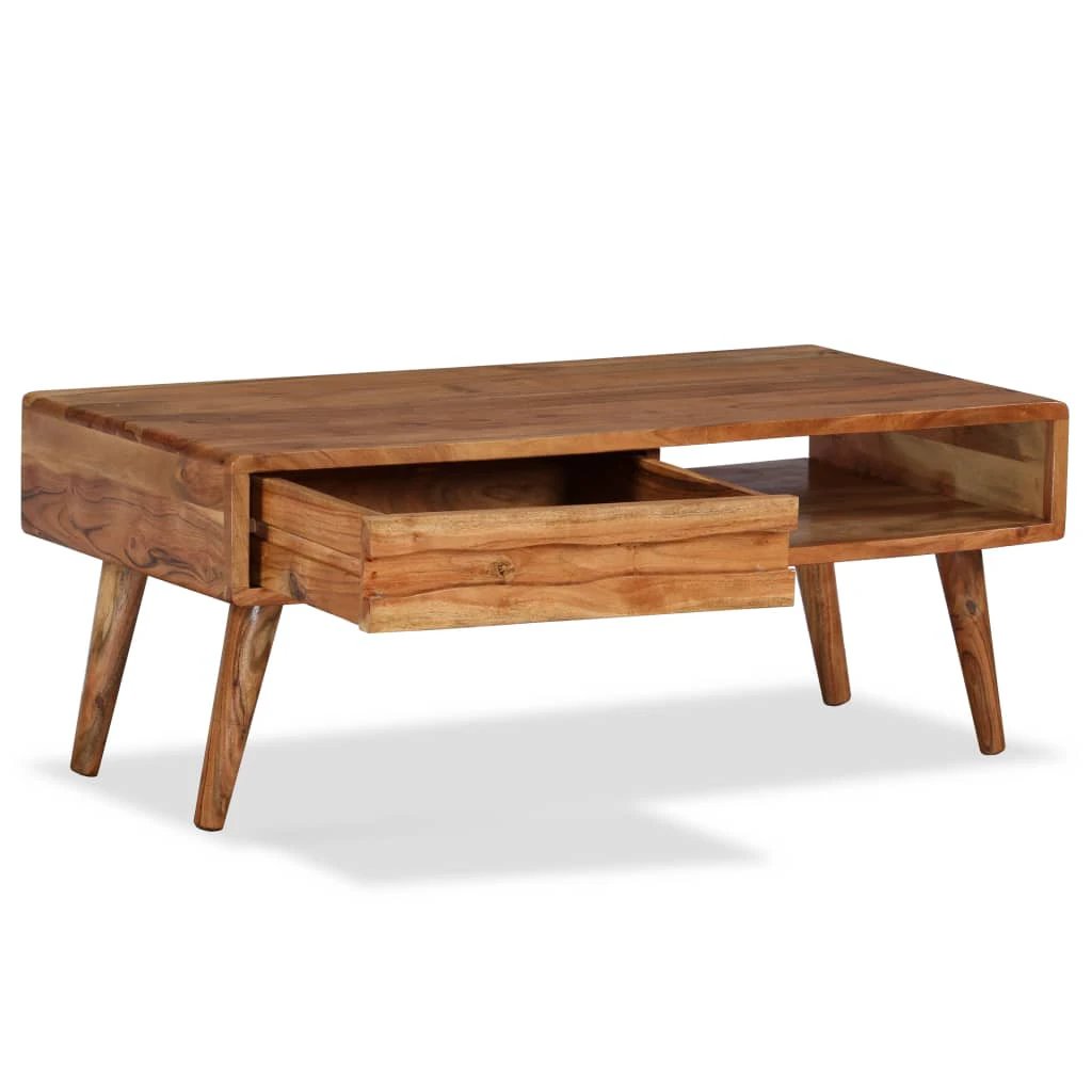 vidaXL Solid Wood Coffee Table 100x50x40 Carved Drawer - Coffee Table