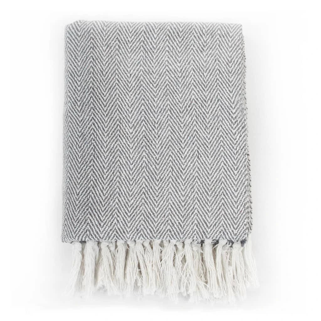 vidaXL Cotton Throw Blanket 125x150 cm Grey with Tassels by vidaXL