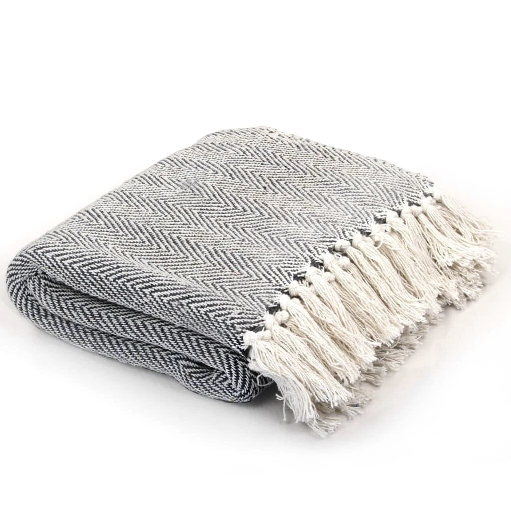vidaXL Cotton Throw Blanket 125x150 cm Grey with Tassels by vidaXL