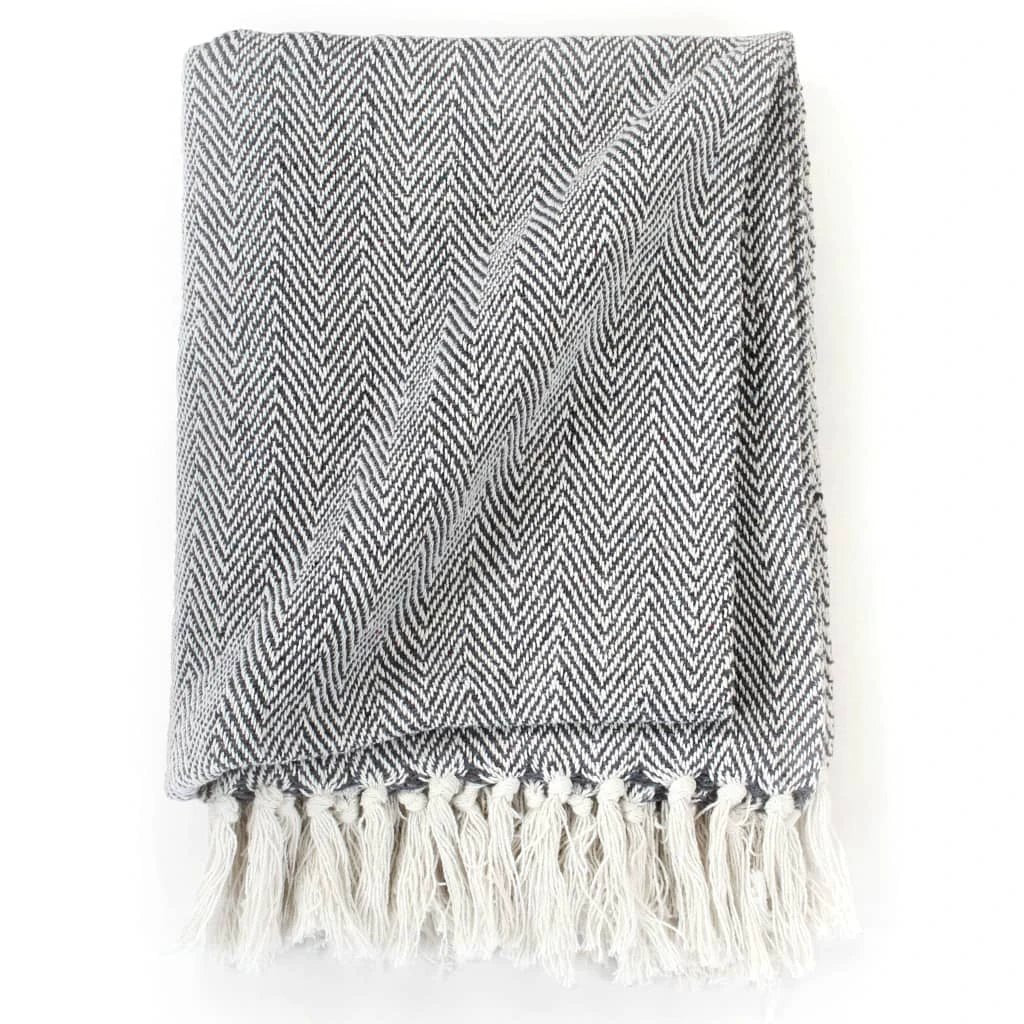 vidaXL vidaXL Cotton Throw Blanket 125x150 cm Grey with Tassels - Blankets Throws