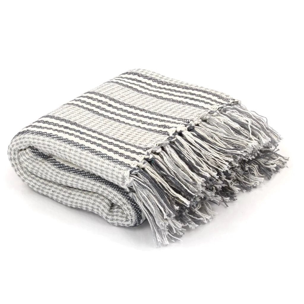 vidaXL vidaXL Cotton Throw Blanket 125x150 cm Grey with Tassels - Blankets Throws
