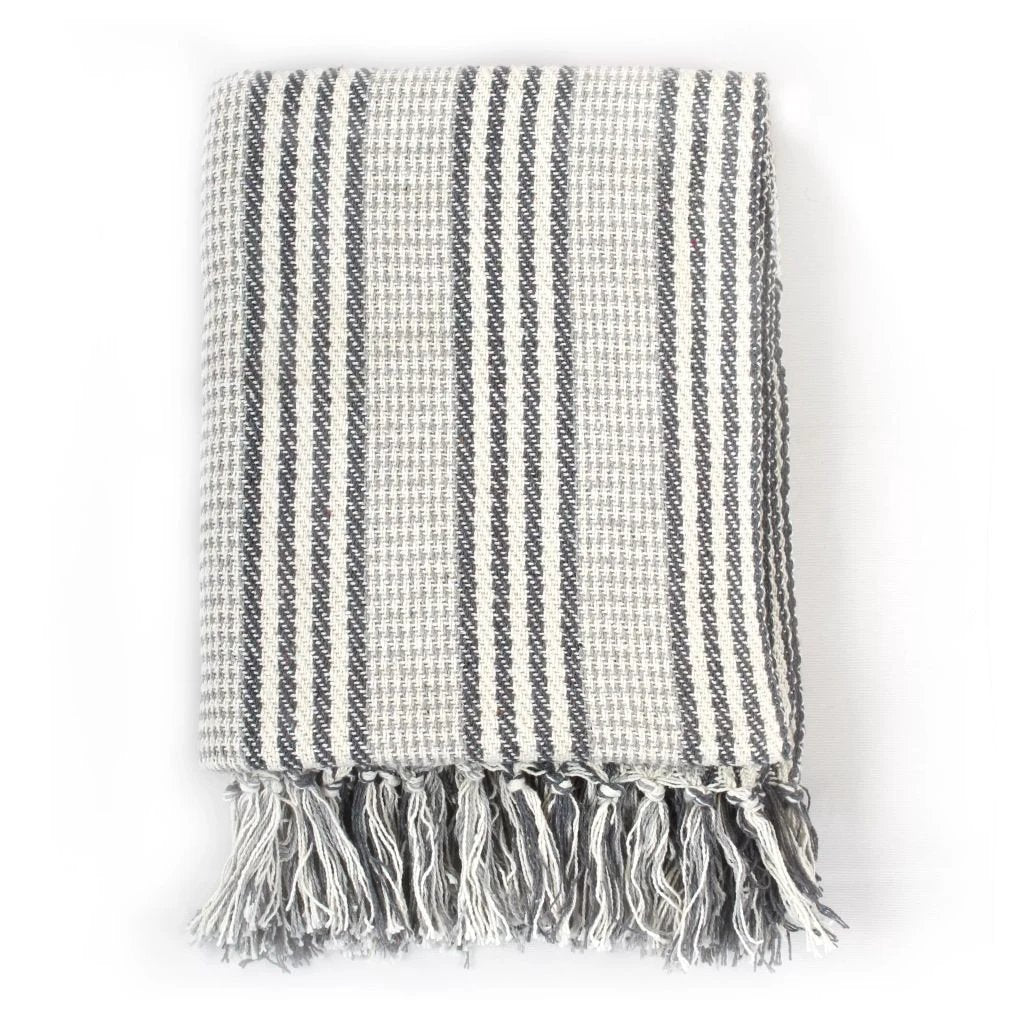 vidaXL vidaXL Cotton Throw Blanket 125x150 cm Grey with Tassels - Blankets Throws