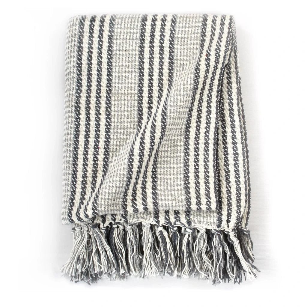 vidaXL vidaXL Cotton Throw Blanket 125x150 cm Grey with Tassels - Blankets Throws