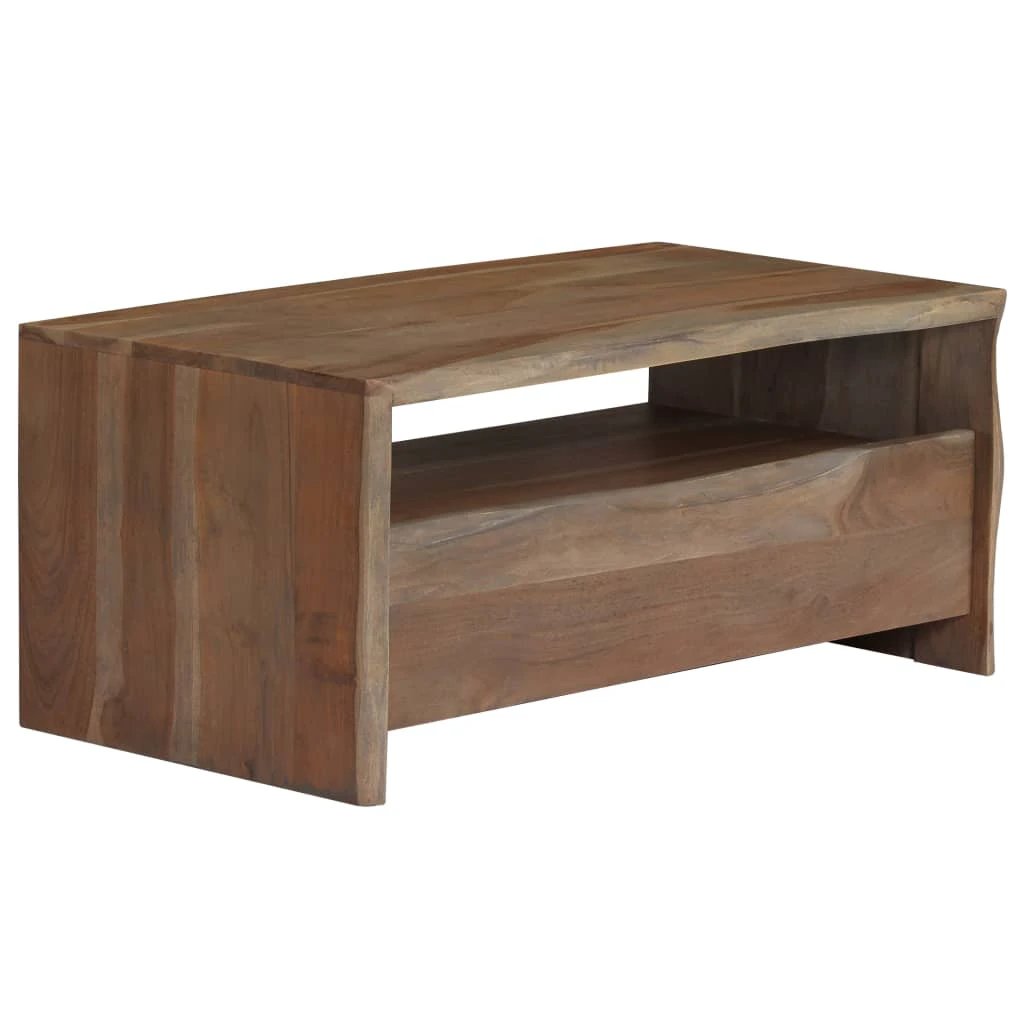Solid Acacia Coffee Table 90x50x40 Cm Live Edge Grey Finish For Rustic Living Room Decor by vidaXL