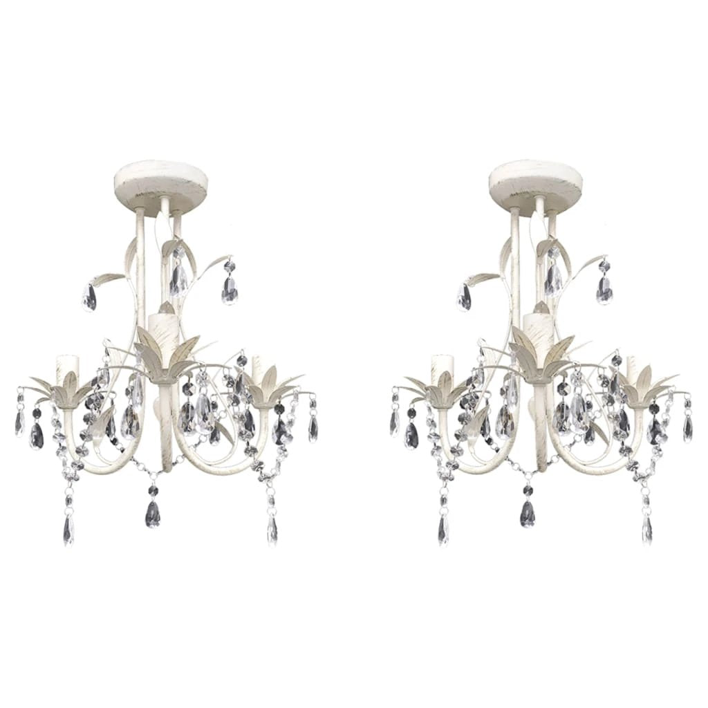 vidaXL Crystal Pendant Lights 2pcs White Dining by vidaXL