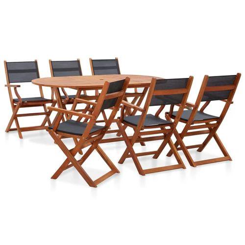 vidaXL 7 Piece Outdoor Dining Set Grey Solid Eucalyptus Wood and Textilene by vidaXL