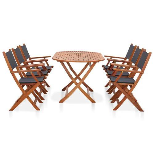 vidaXL vidaXL 7 Piece Outdoor Dining Set Grey Solid Eucalyptus Wood and Textilene - Garden Set