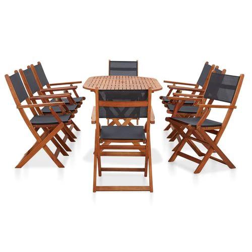 vidaXL vidaXL 7 Piece Outdoor Dining Set Grey Solid Eucalyptus Wood and Textilene - Garden Set