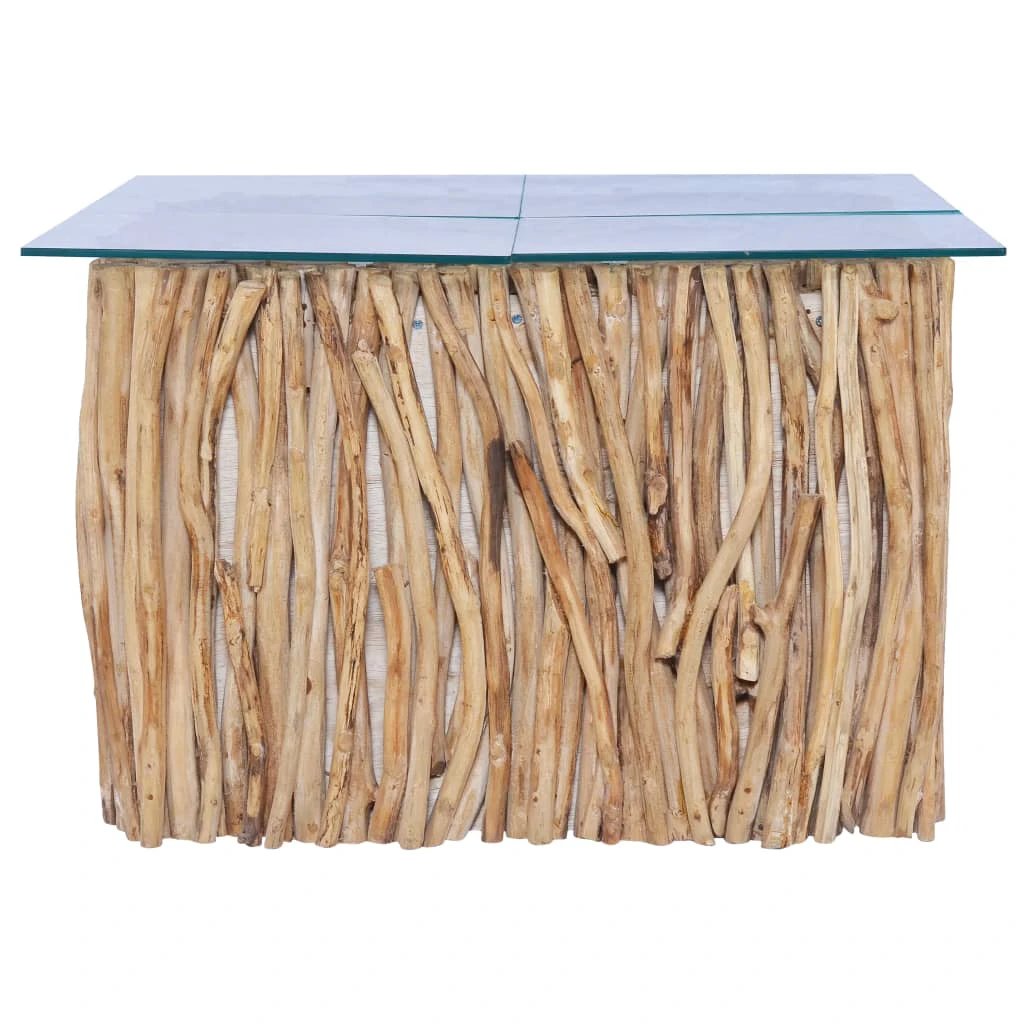 vidaXL Coffee Table 66x66x40 cm Glass Top Solid Teak Wood Living Room Decor Furniture by vidaXL