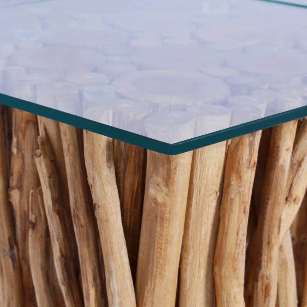 vidaXL Coffee Table 66x66x40 cm Glass Top Solid Teak Wood Living Room Decor Furniture by vidaXL