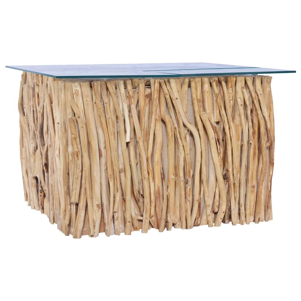 vidaXL Coffee Table 66x66x40 cm Glass Top Solid Teak Wood Living Room Decor Furniture by vidaXL