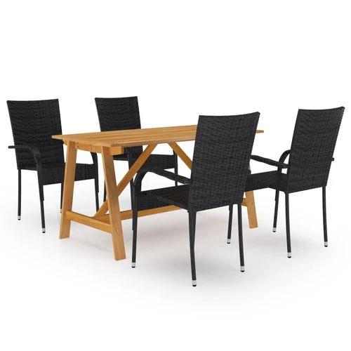 vidaXL vidaXL 5 Piece Garden Dining Set with Solid Acacia Wood Table and Weather-Resistant Rattan Chairs for Outdoor Entertaining - Garden Set