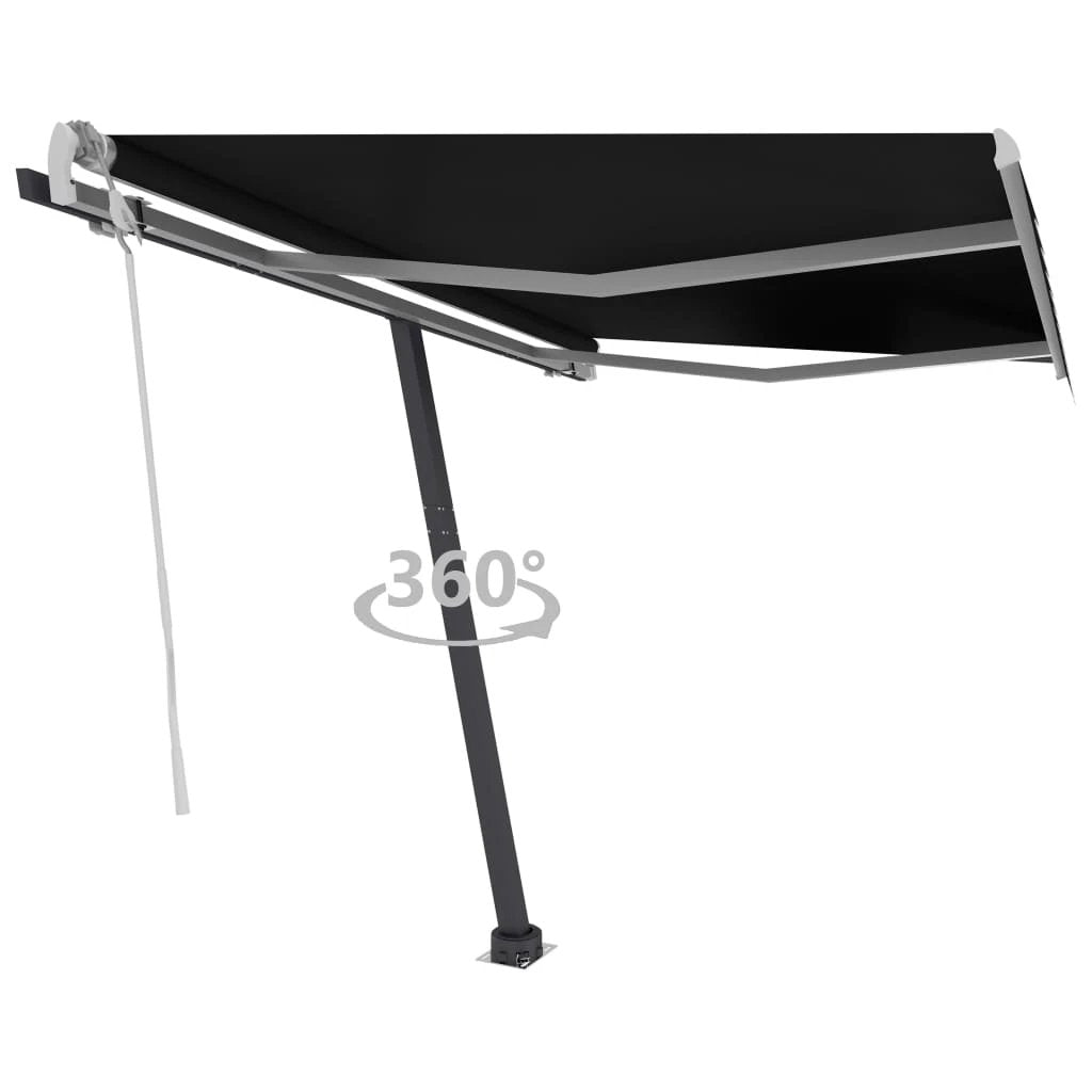 VidaXL Freestanding Manual Retractable Awning 300x250 Cm Blue White UV Resistant Outdoor Patio by vidaXL