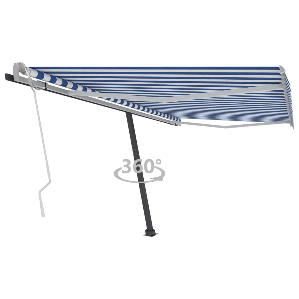 vidaXL VidaXL Freestanding Manual Retractable Awning 300x250 Cm Blue White UV Resistant Outdoor Patio - Cover