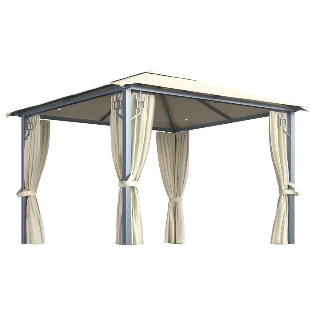 vidaXL vidaXL Gazebo with Curtain&LED String Lights 3x3 m Cream Aluminium - Gazebos