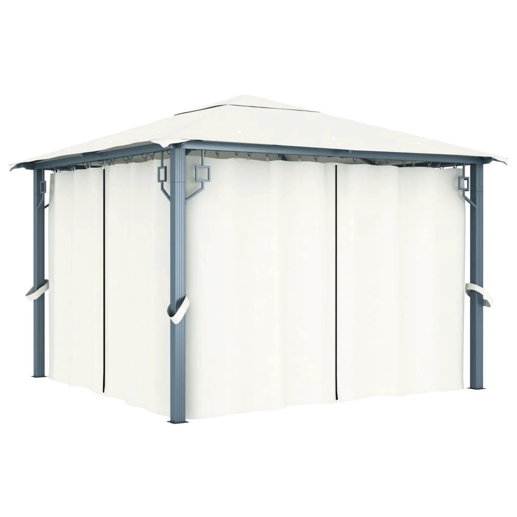 vidaXL vidaXL Gazebo with Curtain&LED String Lights 3x3 m Cream Aluminium - Gazebos