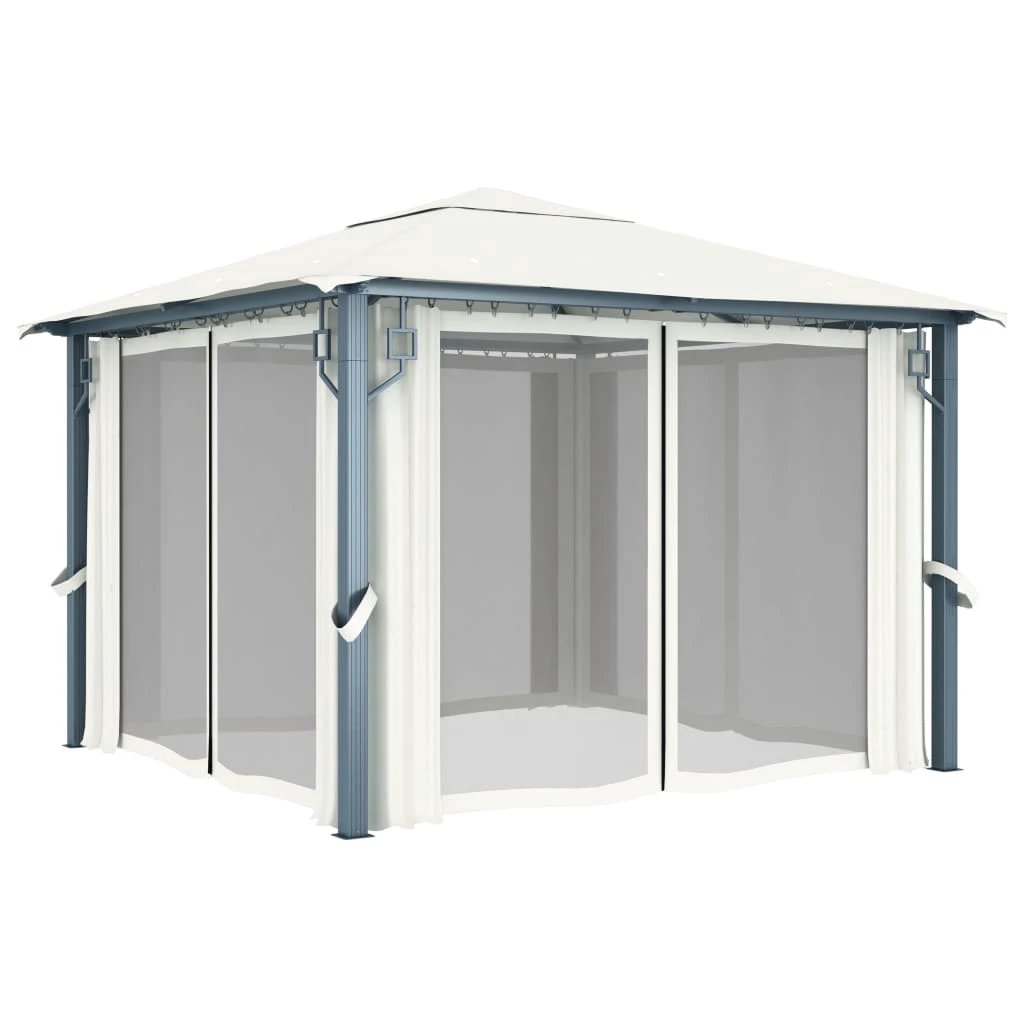 vidaXL vidaXL Gazebo with Curtain&LED String Lights 3x3 m Cream Aluminium - Gazebos