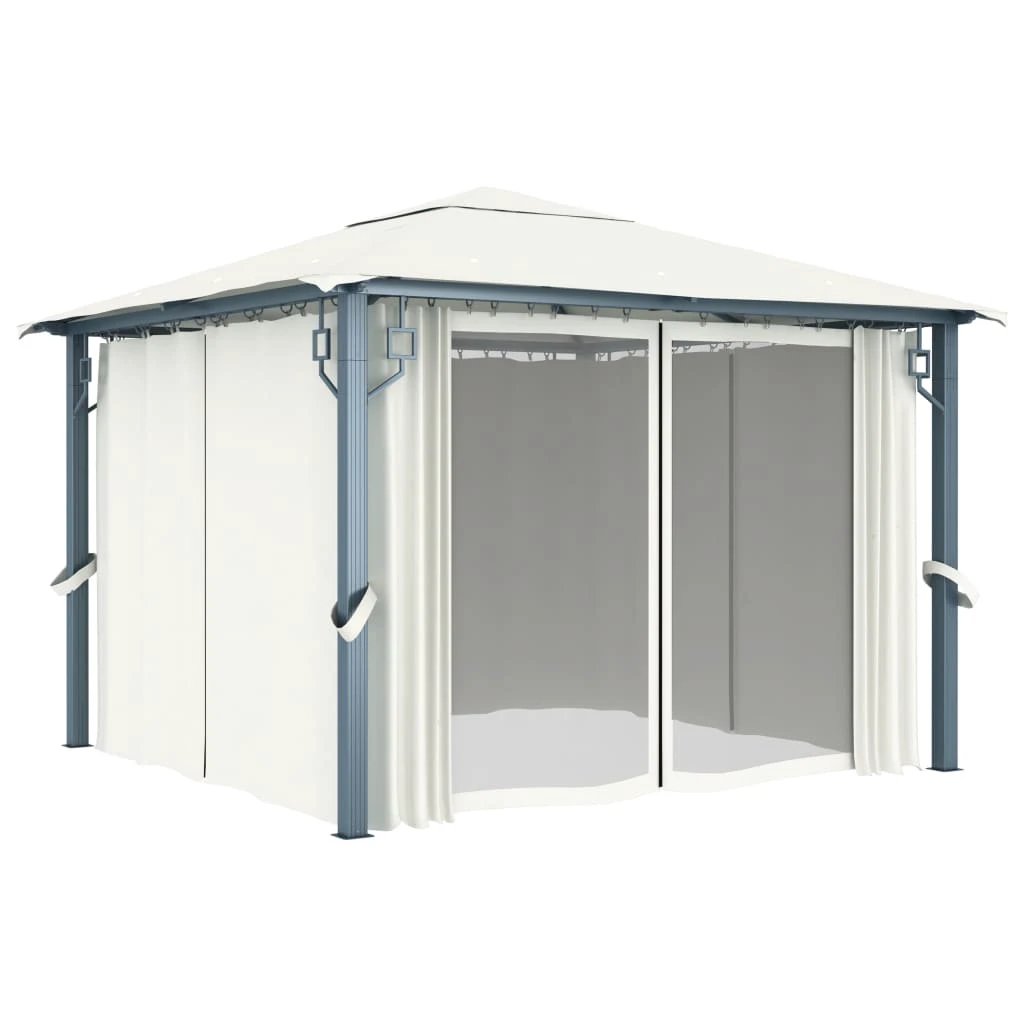 vidaXL vidaXL Gazebo with Curtain&LED String Lights 3x3 m Cream Aluminium - Gazebos