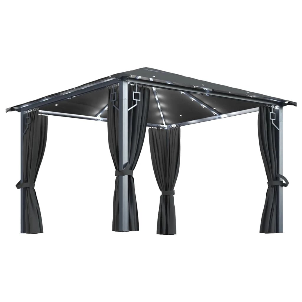 vidaXL vidaXL Gazebo with Curtain&LED String Lights 3x3 m Cream Aluminium - Gazebos
