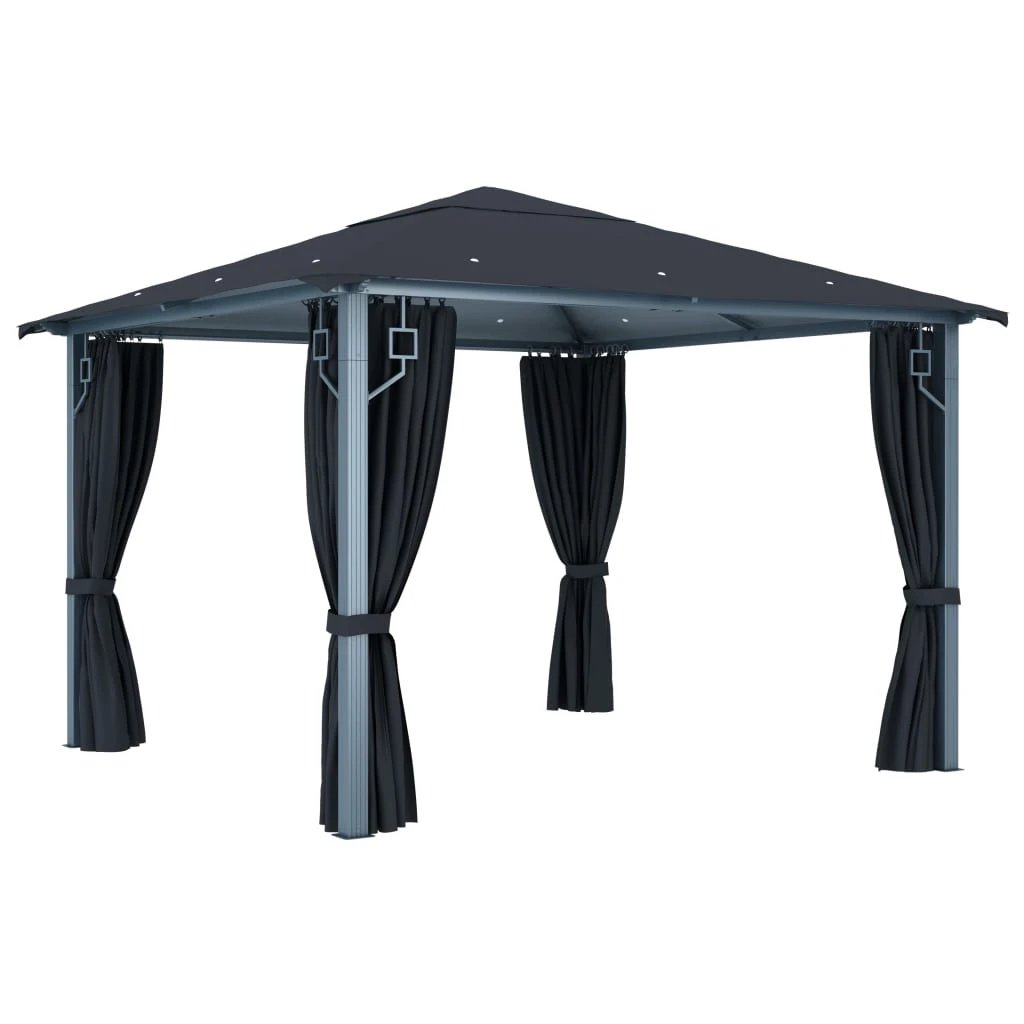 vidaXL vidaXL Gazebo with Curtain&LED String Lights 3x3 m Cream Aluminium - Gazebos