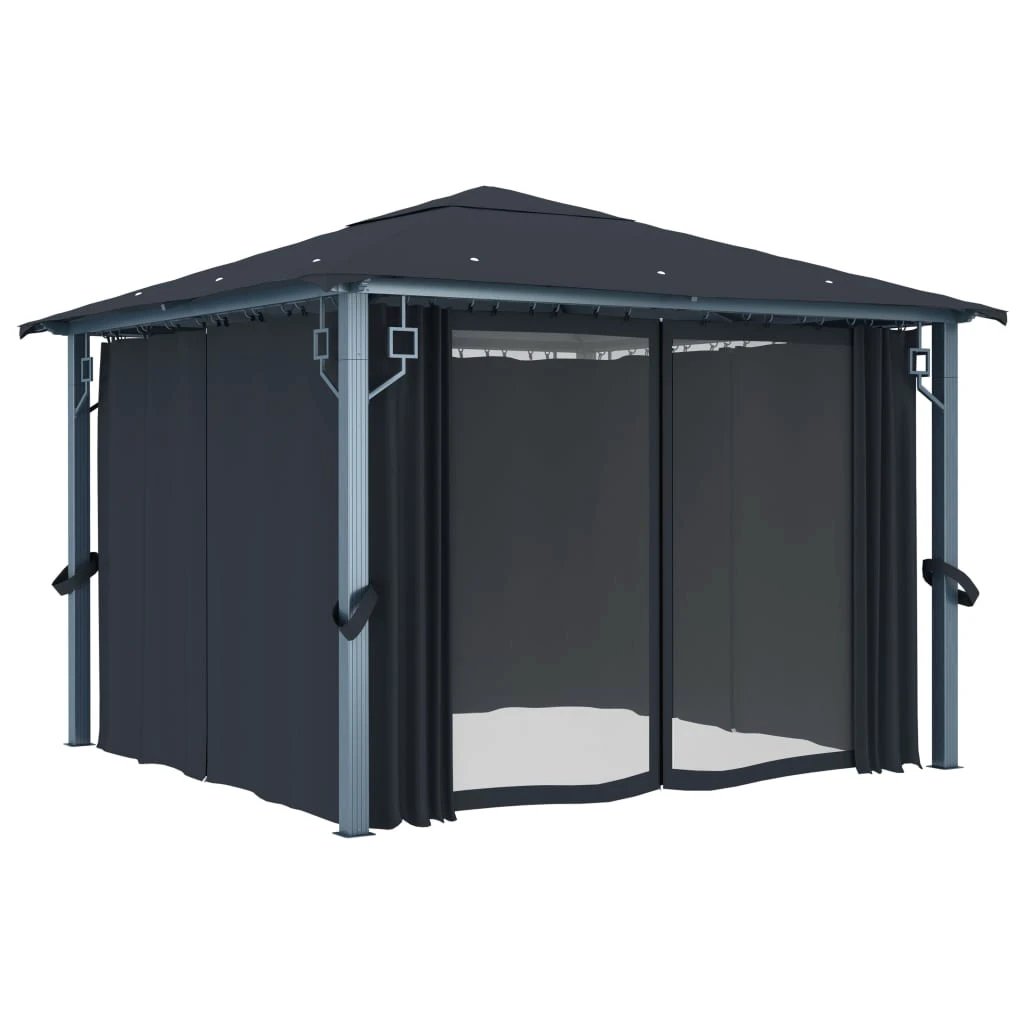 vidaXL Gazebo with Curtain&LED String Lights 3x3 m Cream Aluminium by vidaXL