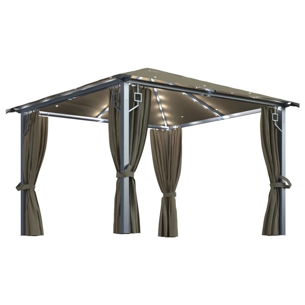 vidaXL Gazebo with Curtain&LED String Lights 3x3 m Cream Aluminium by vidaXL