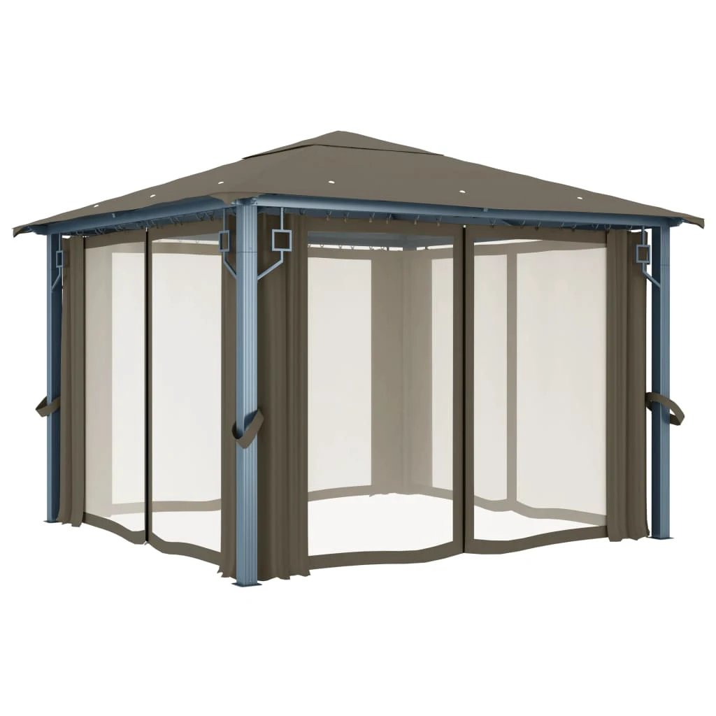 vidaXL Gazebo with Curtain&LED String Lights 3x3 m Cream Aluminium by vidaXL