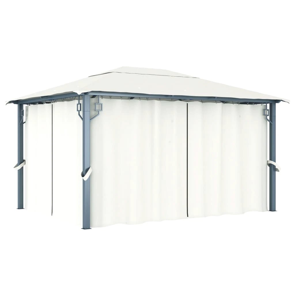 vidaXL Gazebo with Curtain&LED String Lights 3x3 m Cream Aluminium by vidaXL
