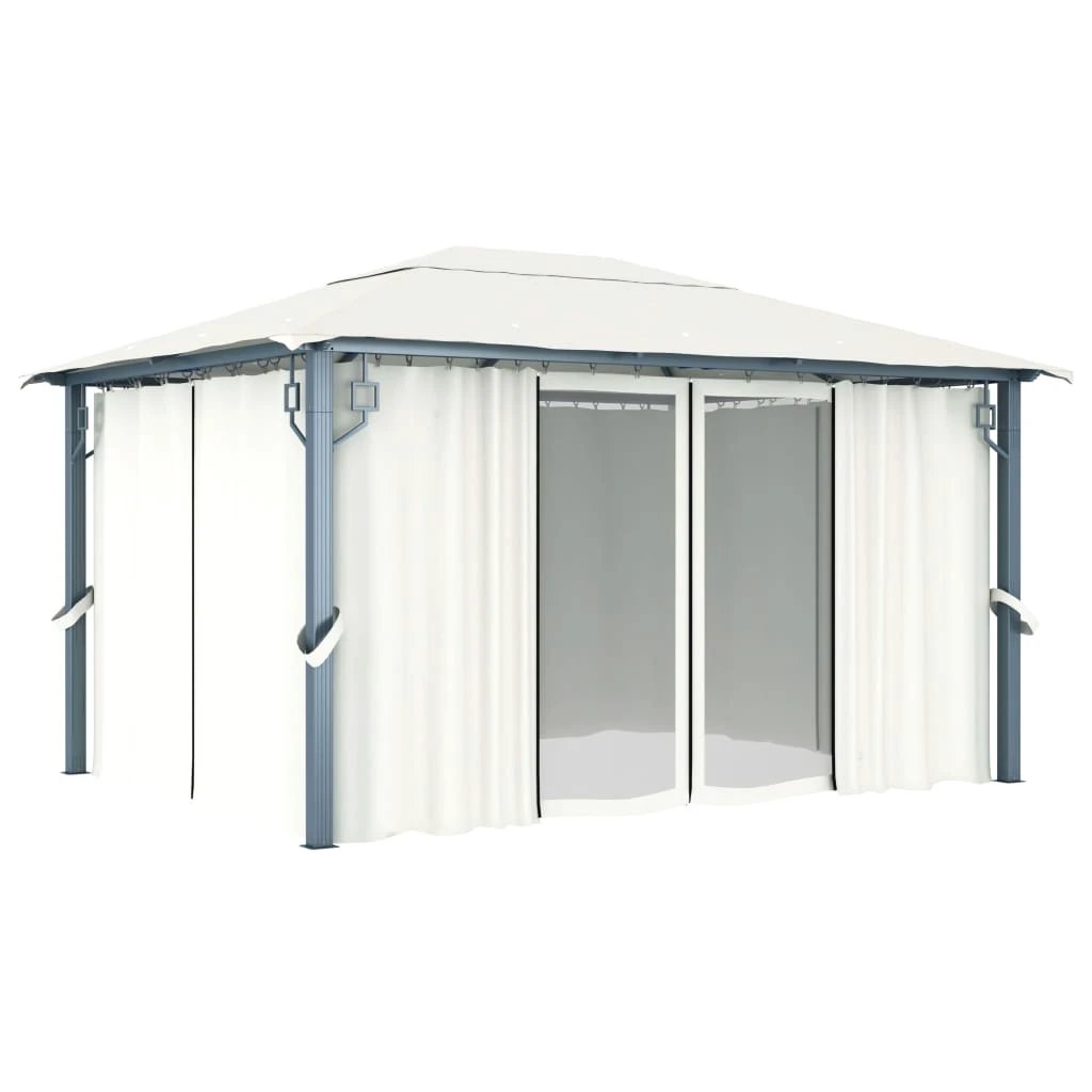 vidaXL Gazebo with Curtain&LED String Lights 3x3 m Cream Aluminium by vidaXL