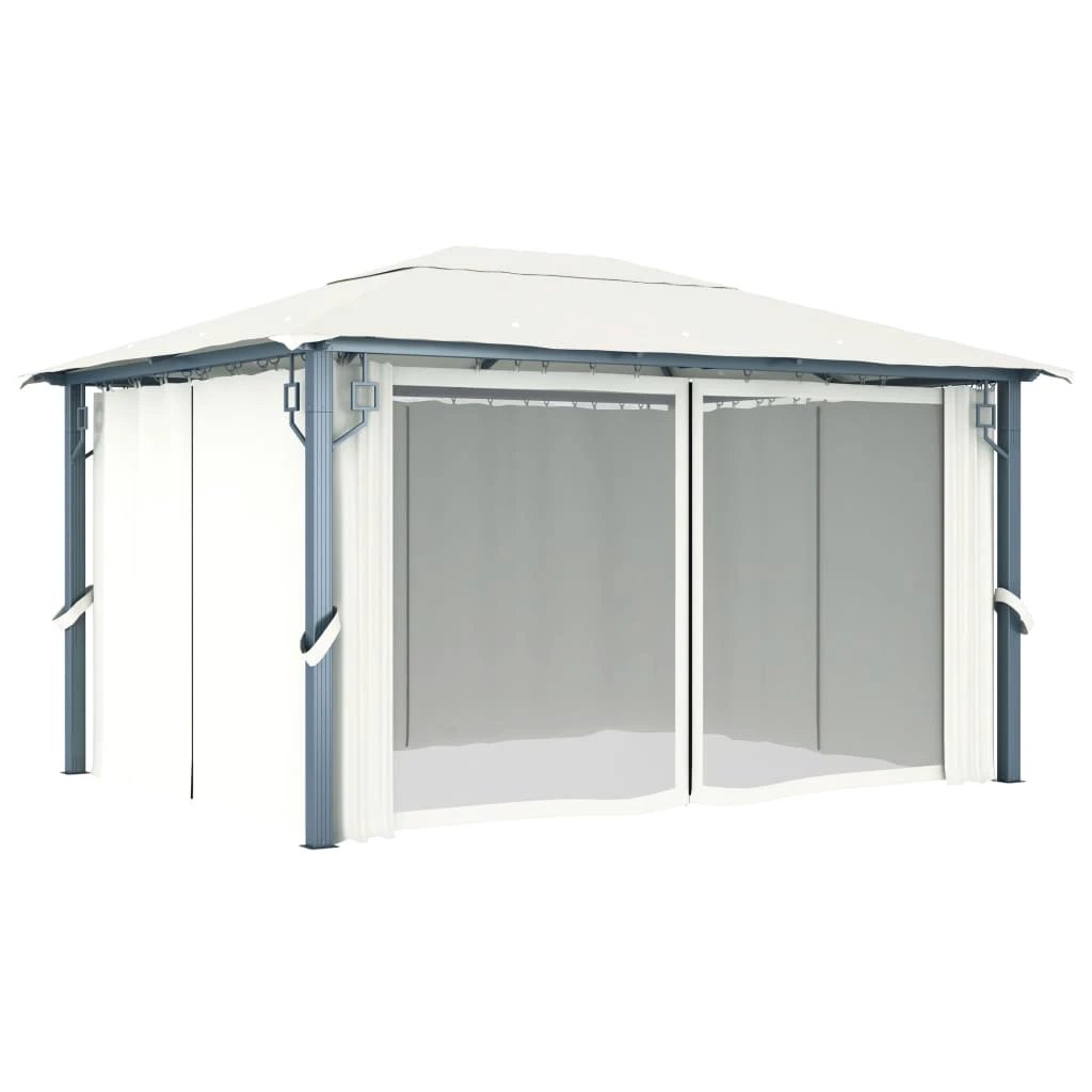 vidaXL Gazebo with Curtain&LED String Lights 3x3 m Cream Aluminium by vidaXL