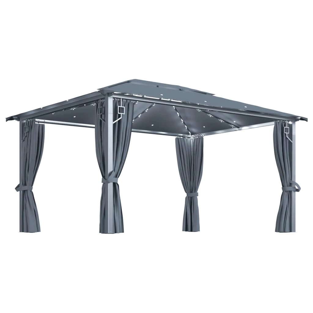 vidaXL Gazebo with Curtain&LED String Lights 3x3 m Cream Aluminium by vidaXL