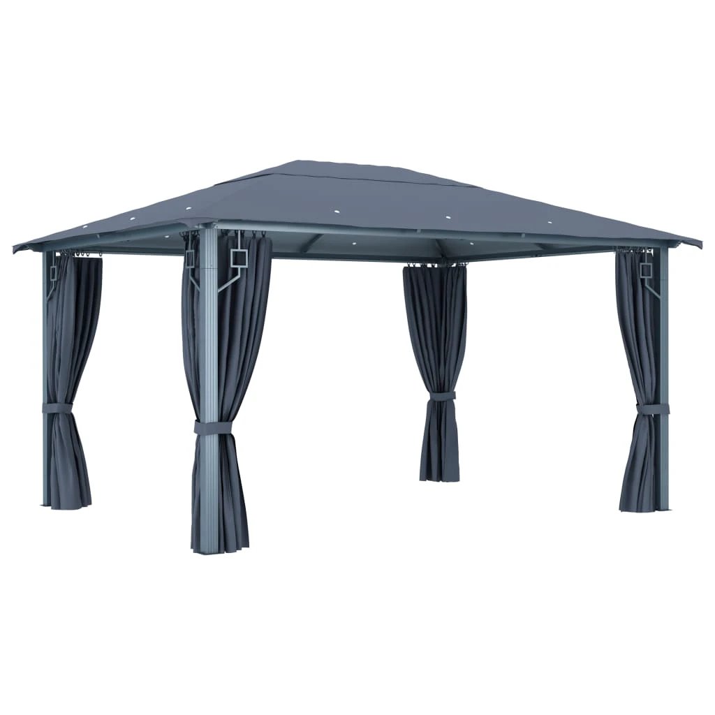 vidaXL vidaXL Gazebo with Curtain&LED String Lights 3x3 m Cream Aluminium - Gazebos