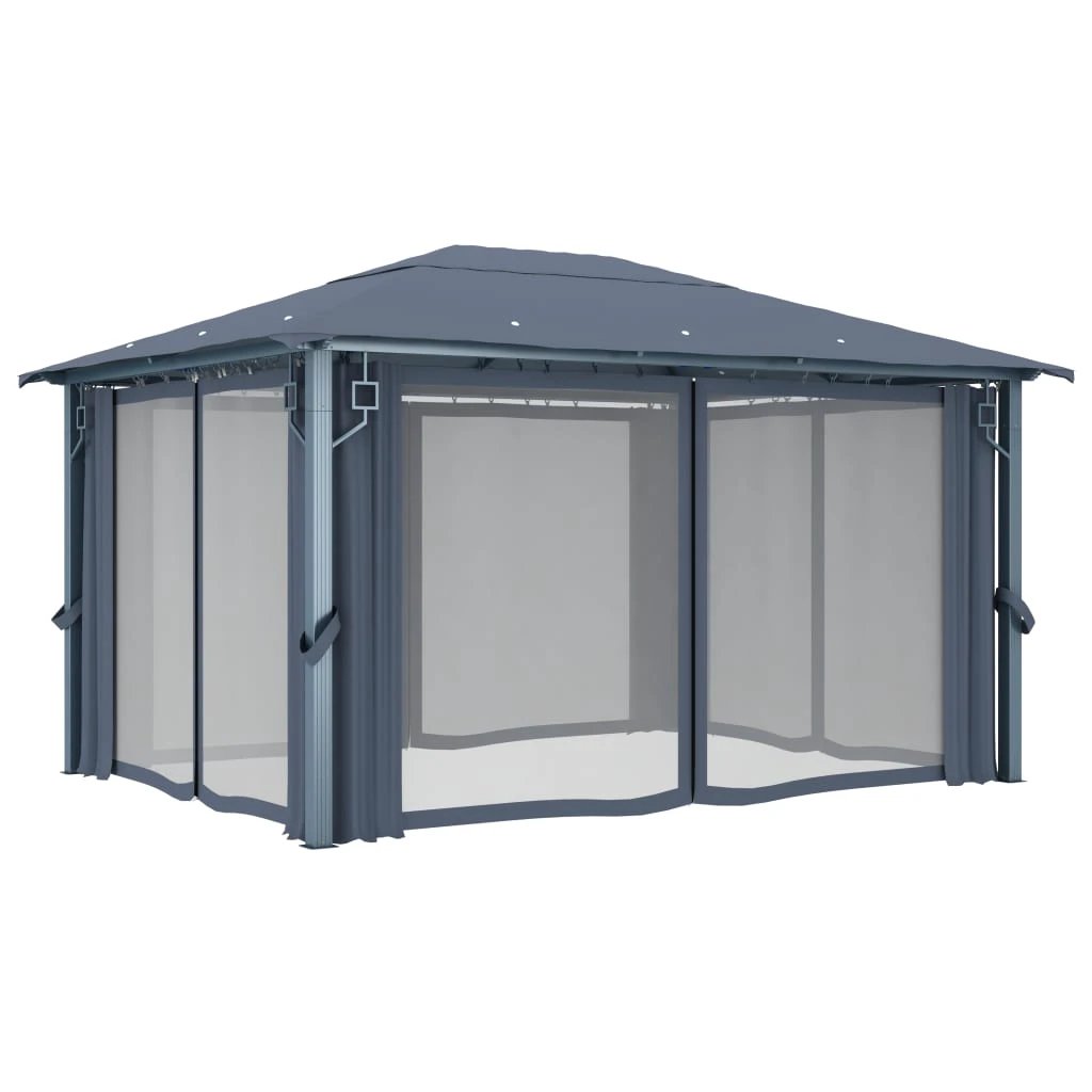 vidaXL vidaXL Gazebo with Curtain&LED String Lights 3x3 m Cream Aluminium - Gazebos