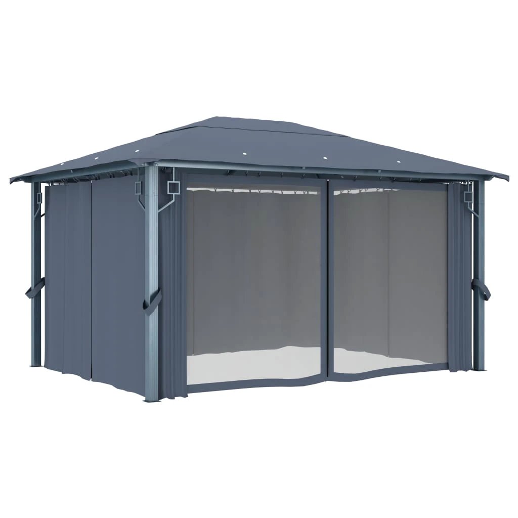 vidaXL vidaXL Gazebo with Curtain&LED String Lights 3x3 m Cream Aluminium - Gazebos