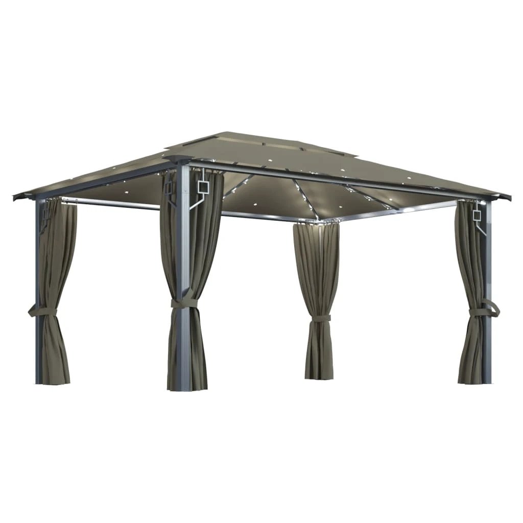 vidaXL vidaXL Gazebo with Curtain&LED String Lights 3x3 m Cream Aluminium - Gazebos