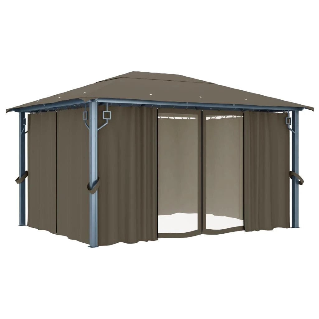 vidaXL vidaXL Gazebo with Curtain&LED String Lights 3x3 m Cream Aluminium - Gazebos